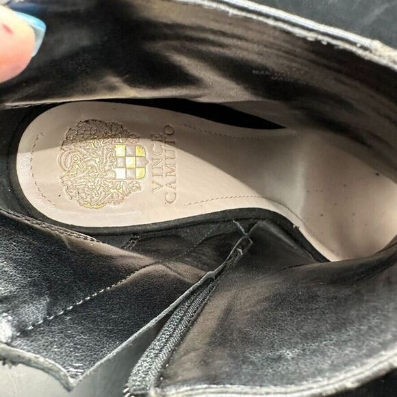 Vince Camuto Heeled Booties Womens 8.5 M Keely Black suede leather open toe - Picture 15 of 16